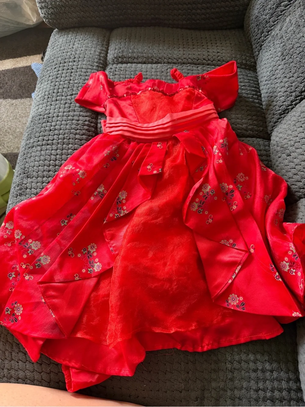 Disney Red Satin Princess Dress with Floral Embroidery